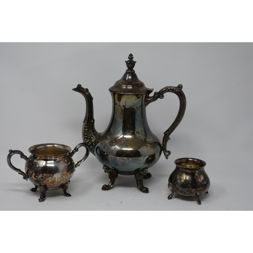Vintage Silverplate Coffee Tea Set 3pc Tarnished Gothic Dark Academia Victorian